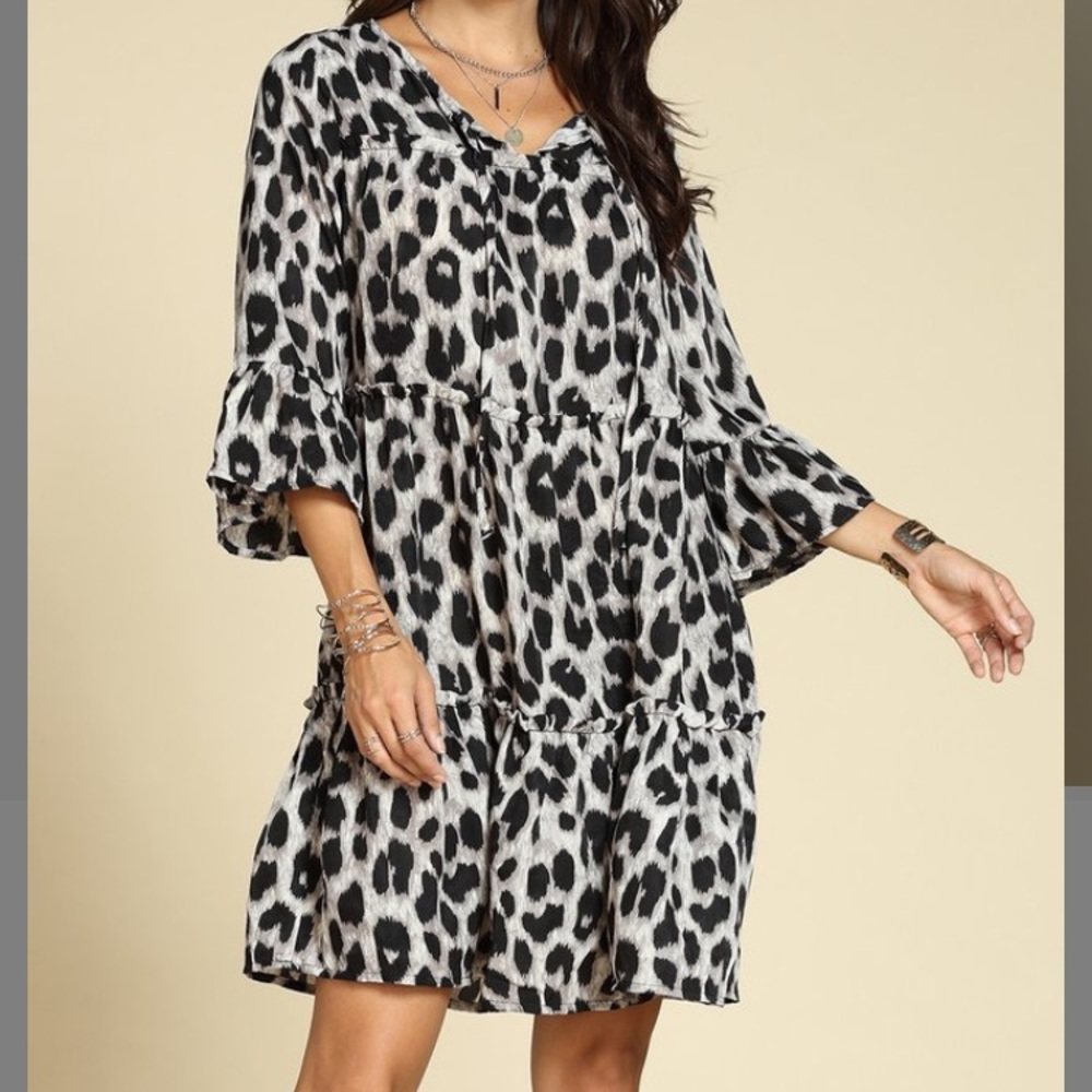 Black and Grey Leopard Shift Dress
